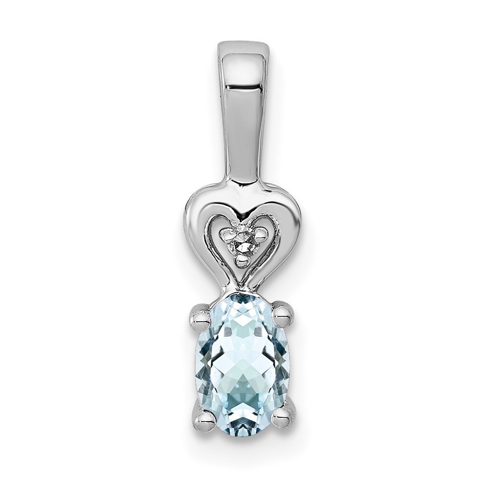 925 Sterling Silver March Blue Aquamarine Birthstone Diamond Necklace Pendant 84$